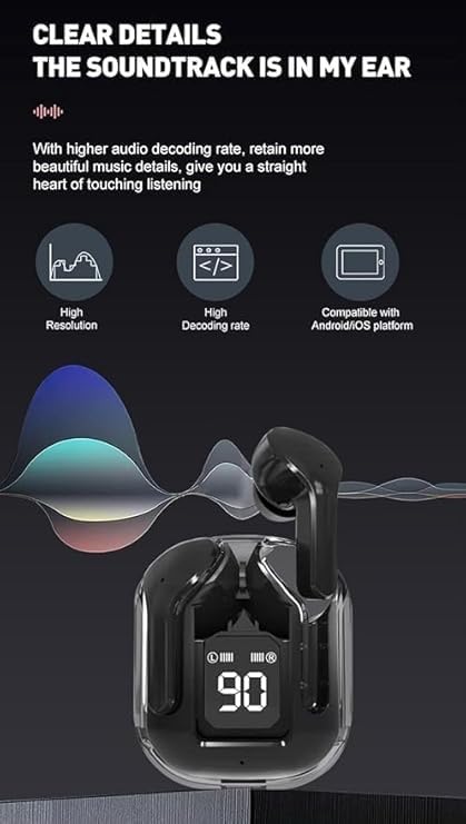 Zest Wireless Bluetooth Earbuds | Transparent Case, ANC, LED Display, Touch Control, Water Resistant (Black) | ZSNGG11