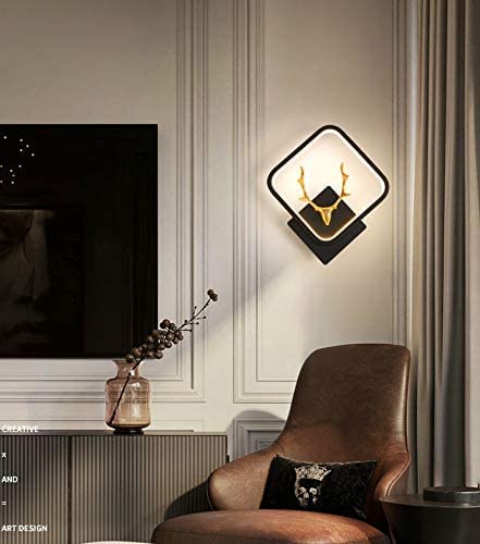 Zest Modern LED Deer Wall Light – 3-Color Changing Decorative Bedroom Sconce, Square Frame