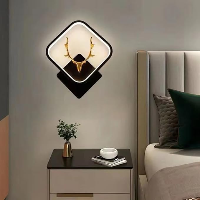 Zest Modern LED Deer Wall Light – 3-Color Changing Decorative Bedroom Sconce, Square Frame