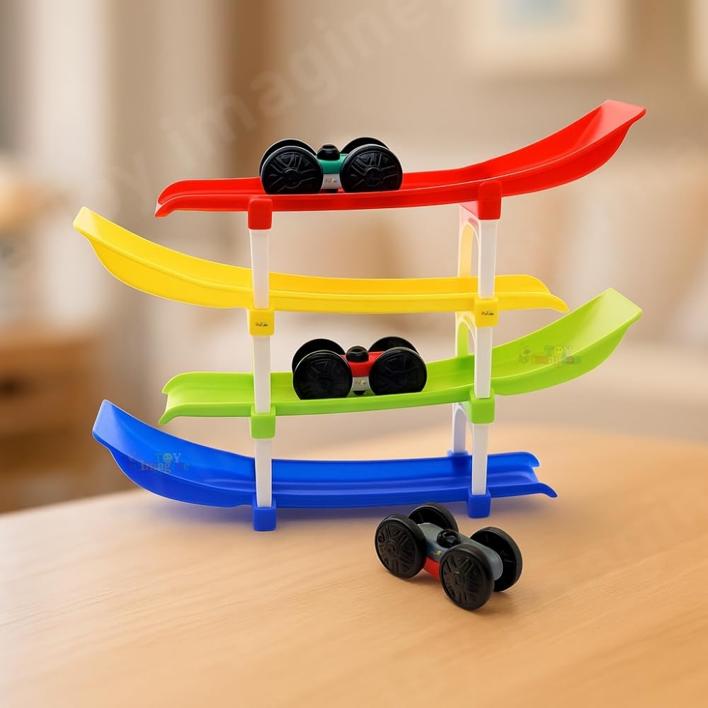 Zest 4-Level Car Ramp Racer Toy | Includes 4 Mini Cars | Educational Racing Toy for Kids 2–7 Years