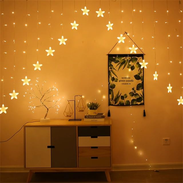 Purple Tree Star Curtain LED String Lights (3m V Shape) – Decorative Fairy Lights for Diwali, Christmas, Weddings, Parties & Home Decor