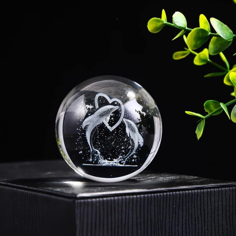 Zest Glowing Crystal Ball 3D Inner Carved Small Light with Wood Base, Decorative Creative Gift Luminous Crystal Ball for Christmas, Classmates and Kids