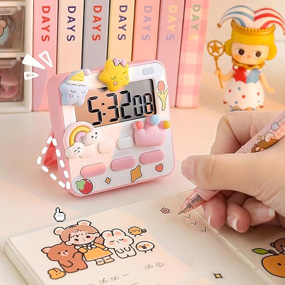 Zest Digital Timer & Stopwatch | Large Display, Loud Alarm, Magnetic Stand | Pink & White