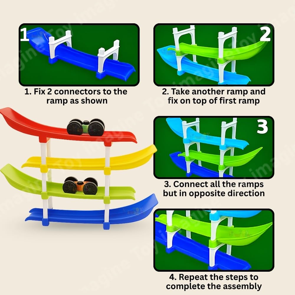 Zest 4-Level Car Ramp Racer Toy | Includes 4 Mini Cars | Educational Racing Toy for Kids 2–7 Years
