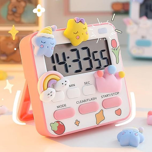 Zest Digital Timer & Stopwatch | Large Display, Loud Alarm, Magnetic Stand | Pink & White