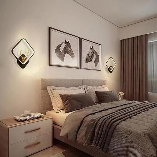 Zest Modern LED Deer Wall Light – 3-Color Changing Decorative Bedroom Sconce, Square Frame