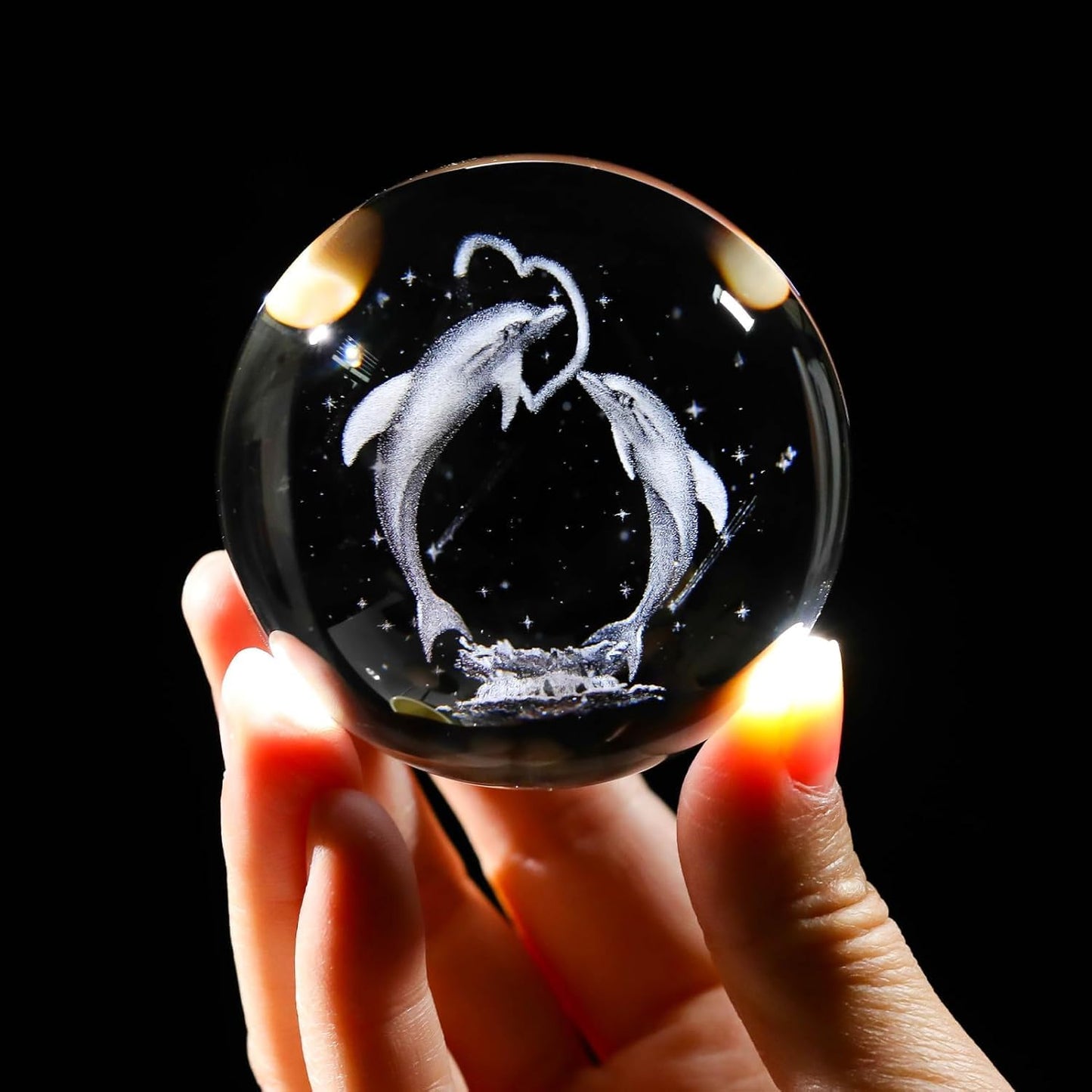 Zest Glowing Crystal Ball 3D Inner Carved Small Light with Wood Base, Decorative Creative Gift Luminous Crystal Ball for Christmas, Classmates and Kids