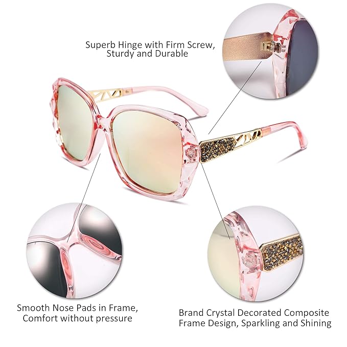 Zest Oversized Sunglasses for Women Square Polarized Sparkling Frame I ZESG54