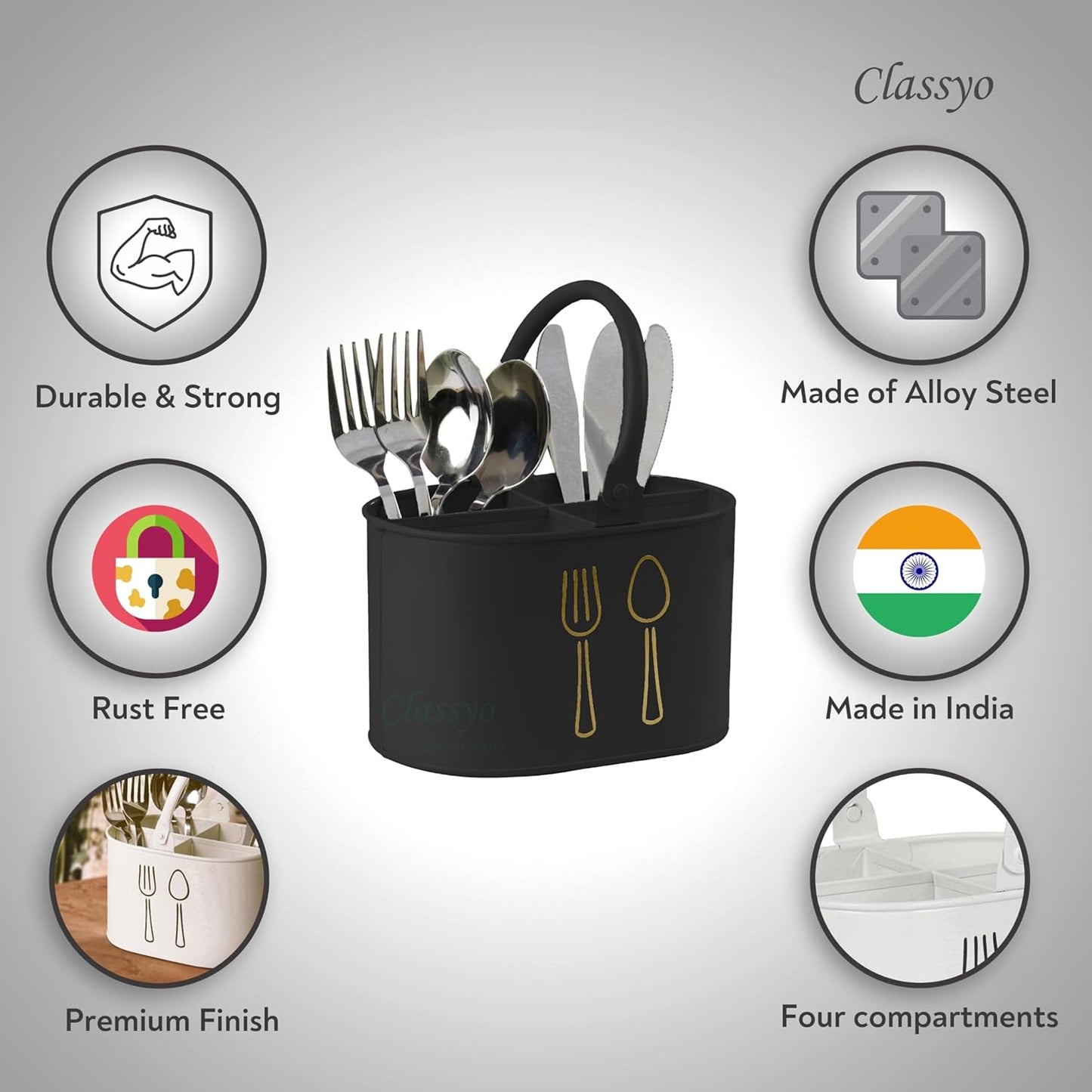 Zest Metal Cutlery Holder | Spoon Stand & Kitchen Table Organizer