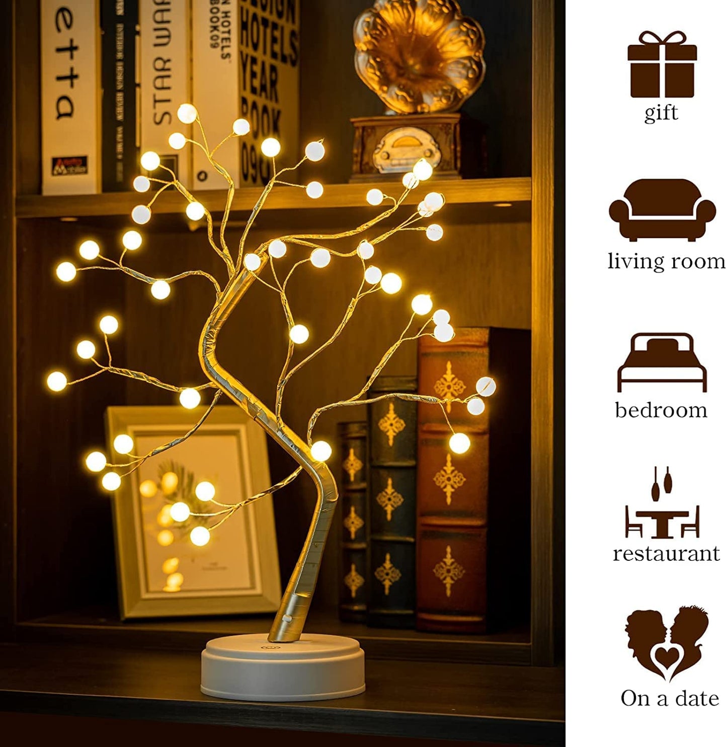 Zest 36 LED Pearl Bonsai Tree Lamp with Touch Switch, USB & Battery Operated Decorative Light for Home and Bedroom