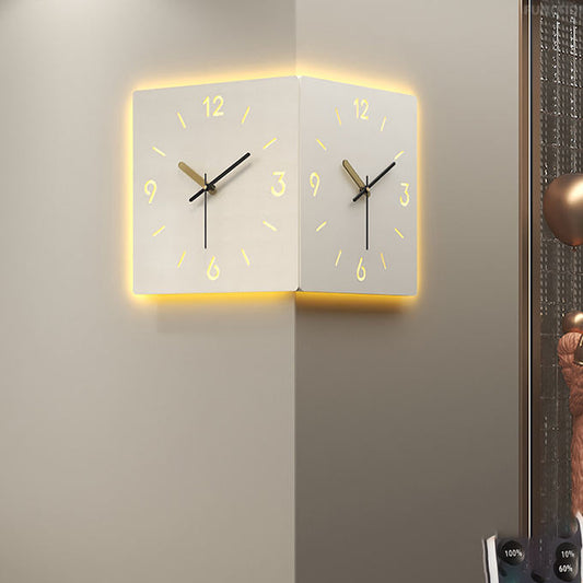 Modern 3D LED Corner Wall Clock – Creative Square Double-Sided Luminous Induction Hanging Clock for Living Room & Home Décor