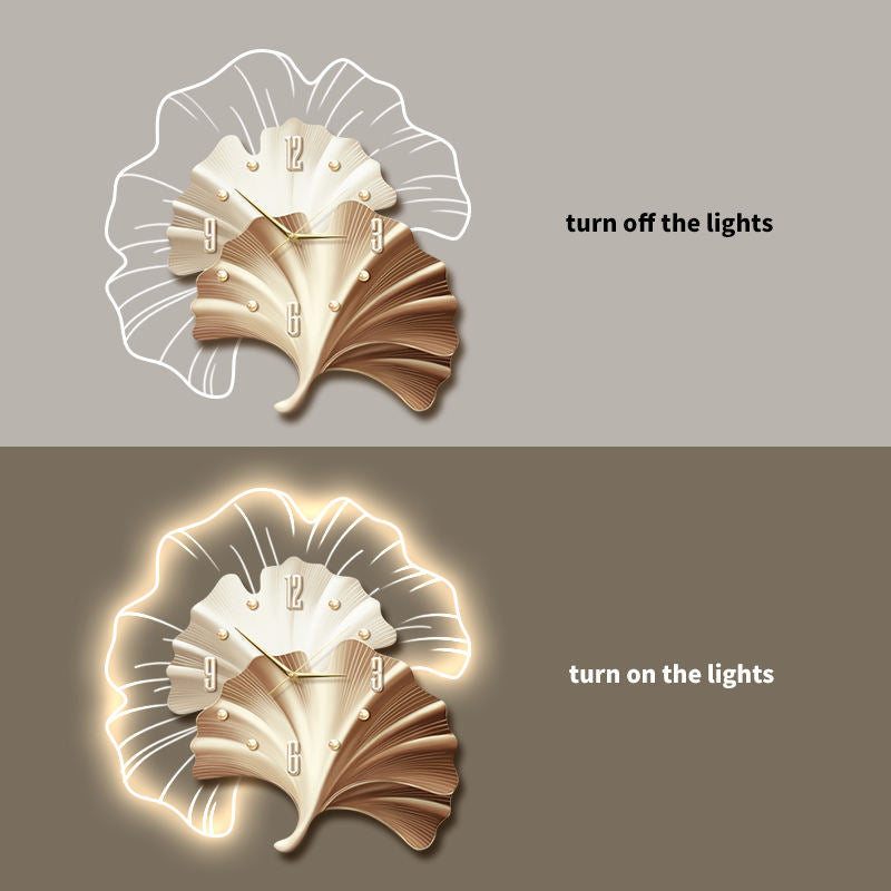 Modern Elegant Ginkgo Leaf Wall Clock with LED Light – Creative Acrylic Design, Ultra-Quiet Needle for Living Room & Home Décor