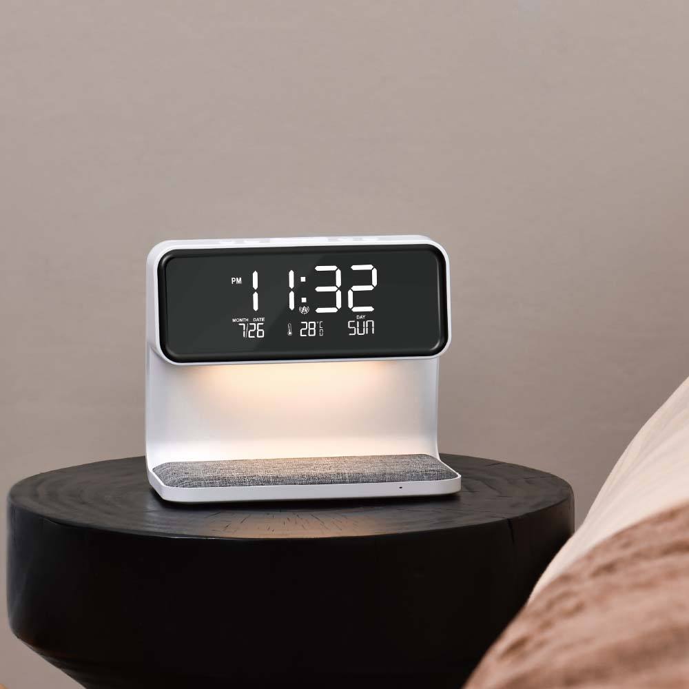 2025 Digital Alarm Clock With Wireless Charger – Modern ABS Night Light For Bedroom