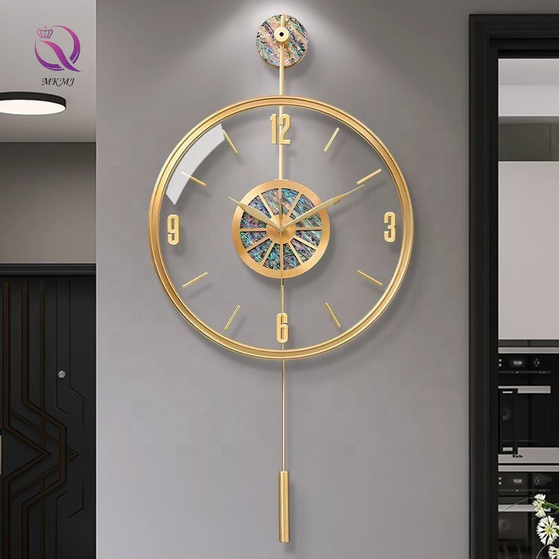 Modern Luxury Clear Glass Gold Metal Brass Wall Clock Colorful Shell H ...