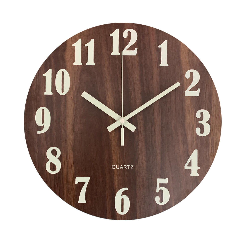 EMAF 12 Inch Luminous Wooden Wall Clock β Silent Fluorescent Night Light Clock