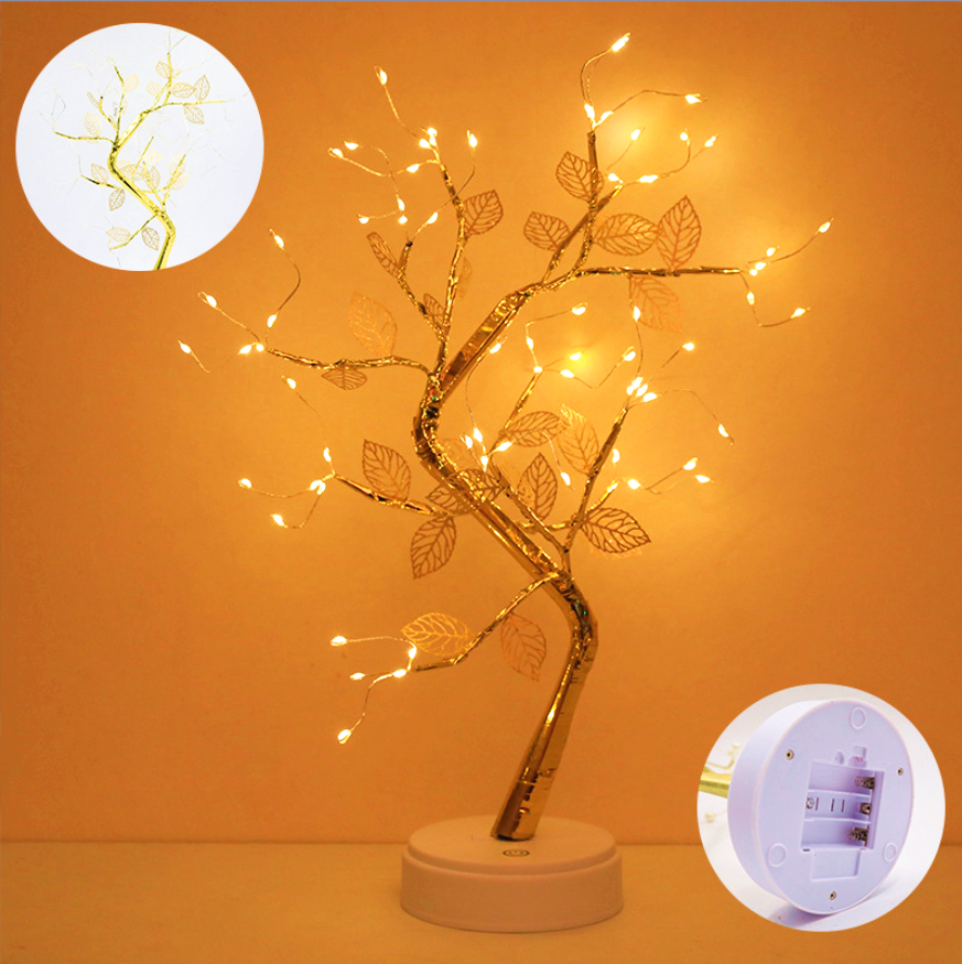 20 LED Bonsai Tree Lamp β Tabletop Fairy Light with 72 LEDs & Gold Leaves For Home, Desk & Christmas Decor