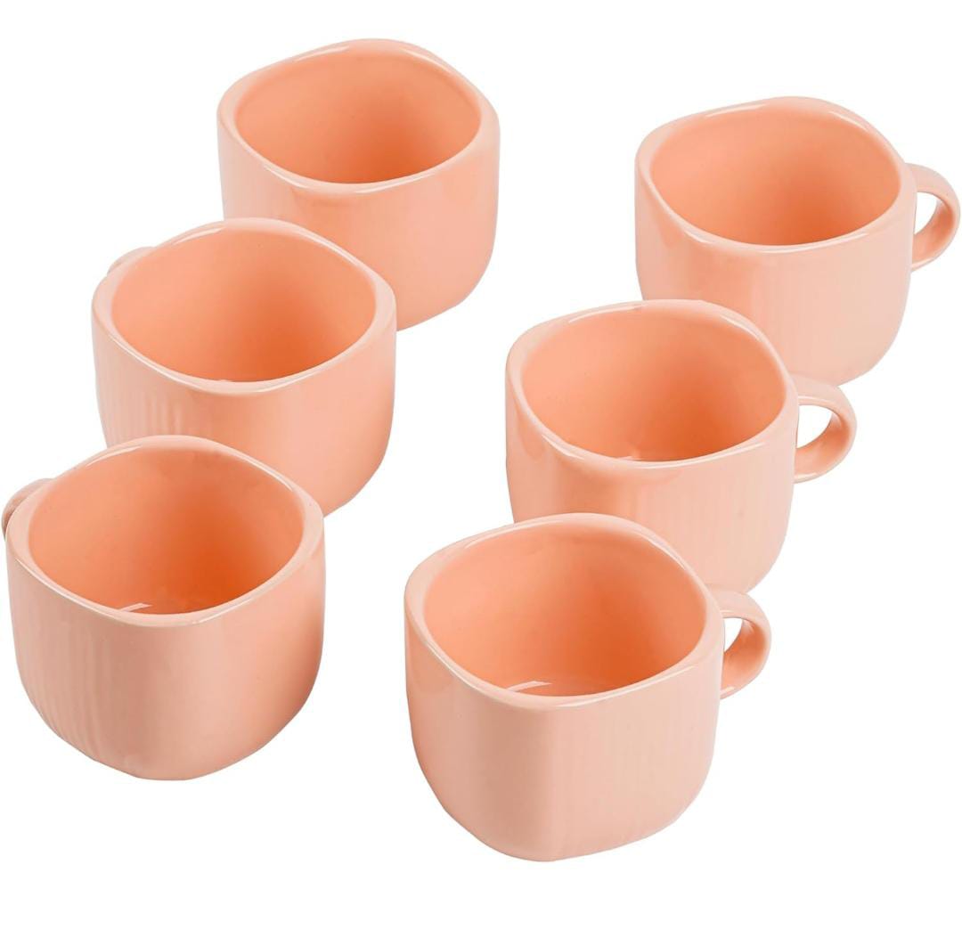 Zest Ceramic Coffee Mugs Set of 6 | Peach Color | Stylish & Durable