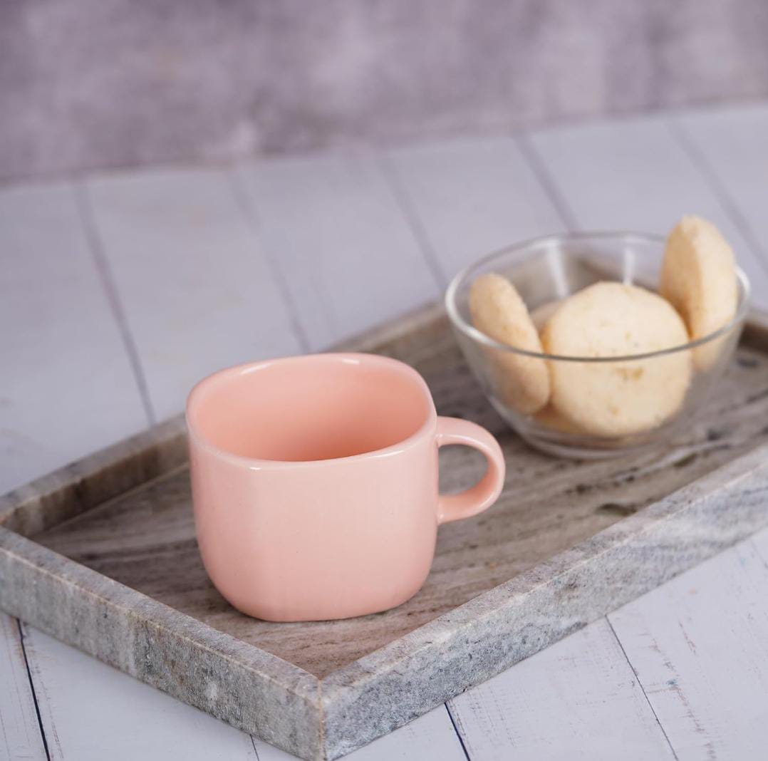 Zest Ceramic Coffee Mugs Set of 6 | Peach Color | Stylish & Durable