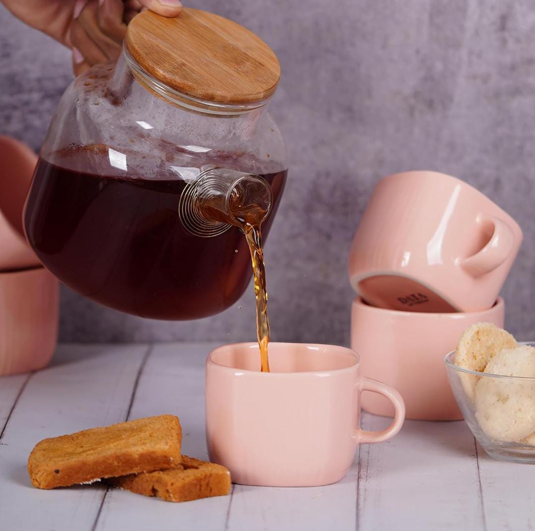 Zest Ceramic Coffee Mugs Set of 6 | Peach Color | Stylish & Durable