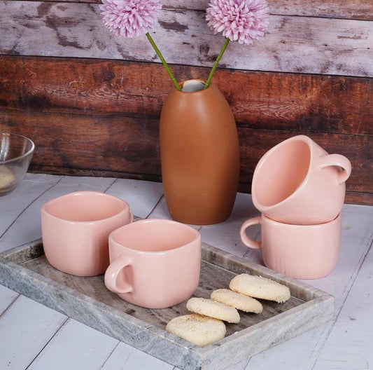 Zest Ceramic Coffee Mugs Set of 6 | Peach Color | Stylish & Durable