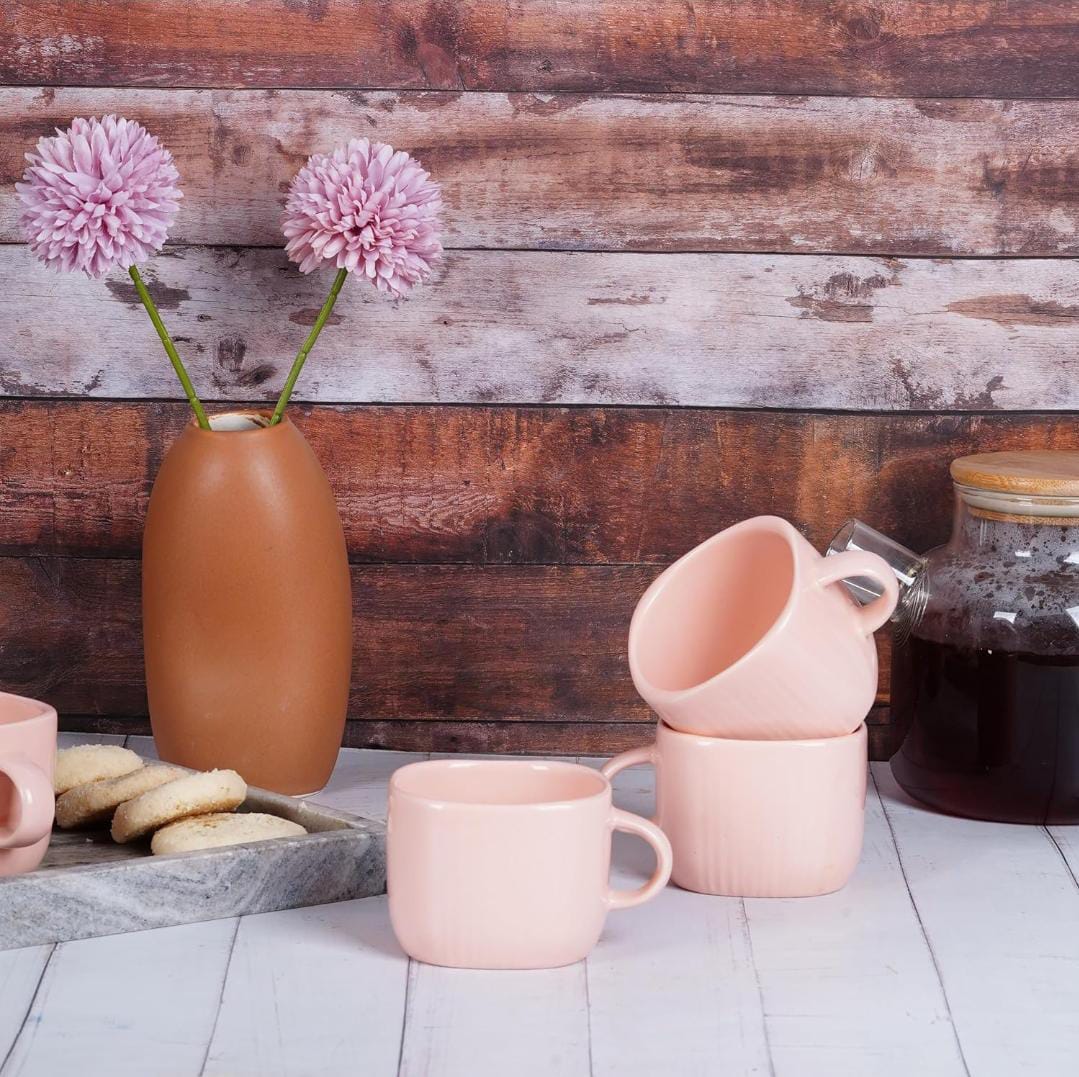 Zest Ceramic Coffee Mugs Set of 6 | Peach Color | Stylish & Durable