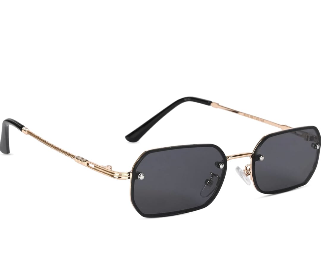 Zest luxe Protected Black| Rectangle Sunglasses for Men & Women (Size: Medium | | Golden Frame | Black Lens) Zesg52