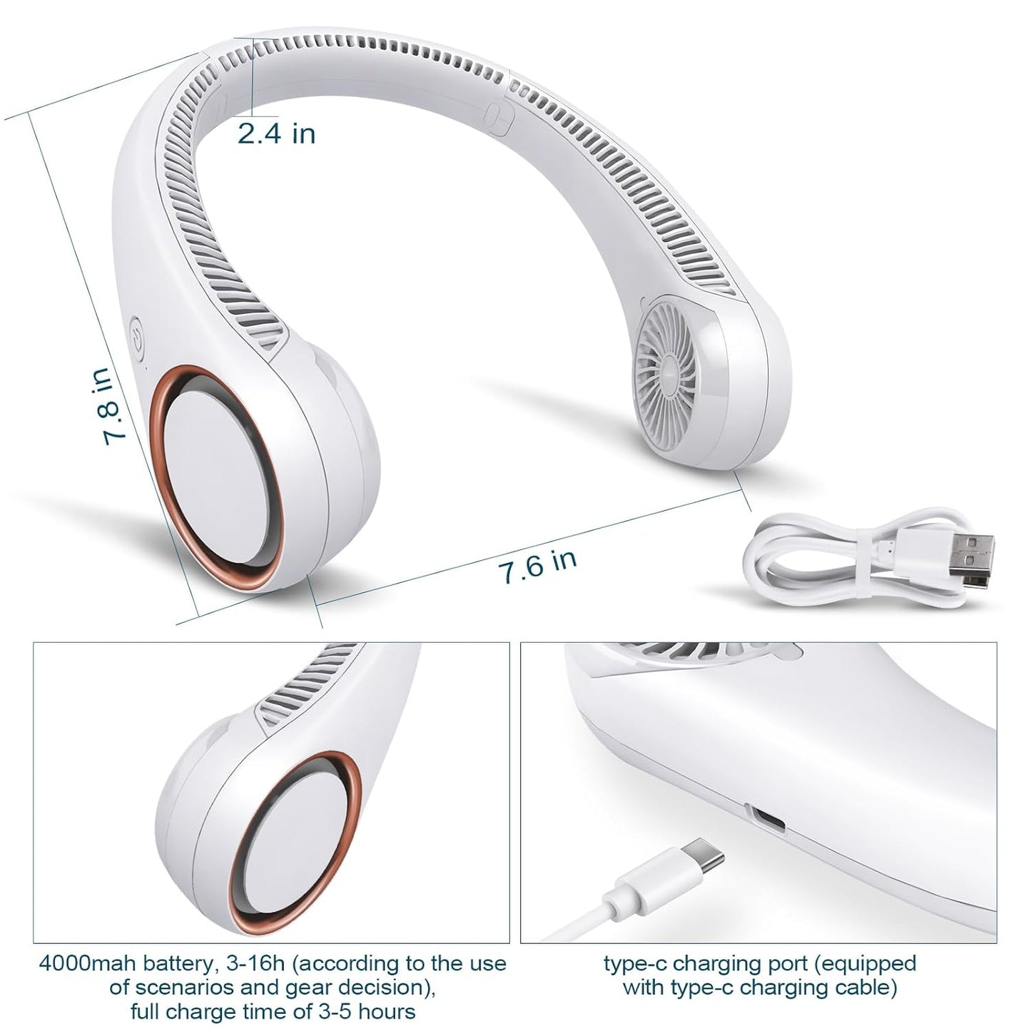 Zest Portable Neck Fan – 5200mAh, Strong Wind, 360° Cooling, Quiet & Tangle-Free