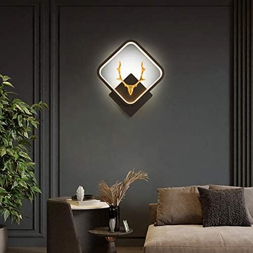 Zest Modern LED Deer Wall Light – 3-Color Changing Decorative Bedroom Sconce, Square Frame
