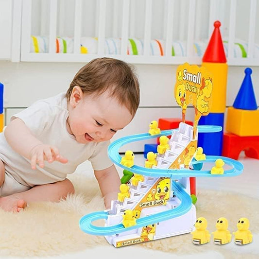 Zest Duck Slide Toy Set | Stair-Climbing Ducklings with Lights & Music | Fun Race Track Toy