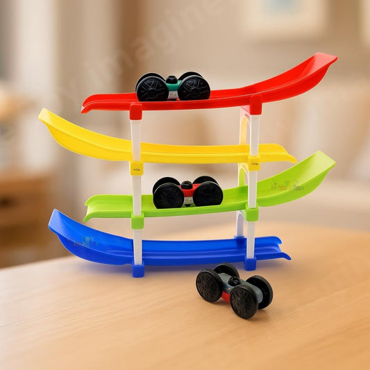 Zest 4-Level Car Ramp Racer Toy | Includes 4 Mini Cars | Educational Racing Toy for Kids 2–7 Years