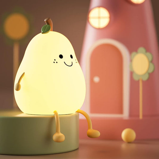 Zest Rechargeable Silicone Pear Night Lamp – Touch-Control Color-Changing LED Light (7color) for Kids' Bedroom Decor