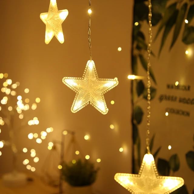 Purple Tree Star Curtain LED String Lights (3m V Shape) – Decorative Fairy Lights for Diwali, Christmas, Weddings, Parties & Home Decor