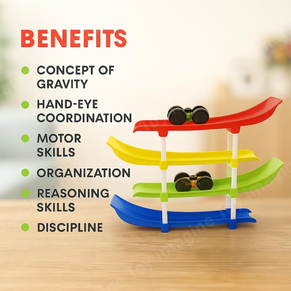 Zest 4-Level Car Ramp Racer Toy | Includes 4 Mini Cars | Educational Racing Toy for Kids 2–7 Years
