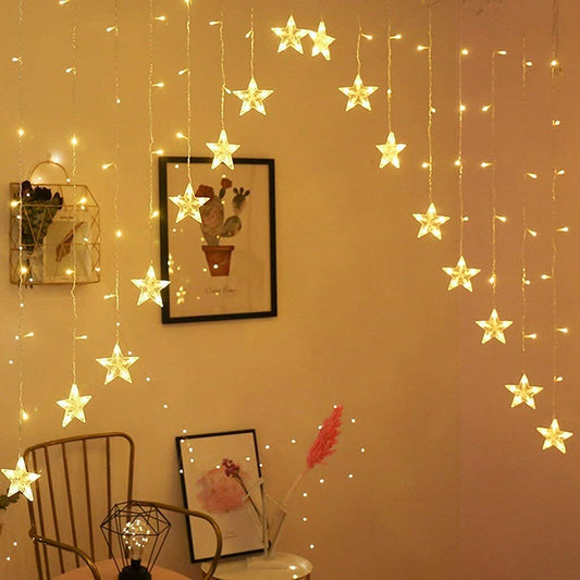 Purple Tree Star Curtain LED String Lights (3m V Shape) – Decorative Fairy Lights for Diwali, Christmas, Weddings, Parties & Home Decor