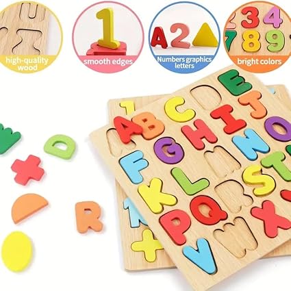 Zest Wooden 3D Alphabet, Number & Shape Puzzle | Educational Montessori Toy for Preschoolers | Multicolour
