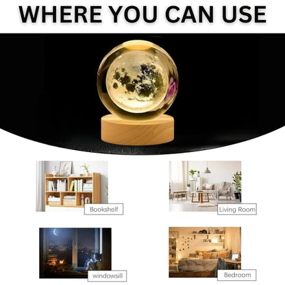 Zest Crystal Ball Universe & Moon Night Light Home Decor Gifts for Men, Women ,Boys, Girls, Engraved Crystal Ball LED Night Lamp Wooden Base Ideal for Home & Office, Birthday Gift for Adults