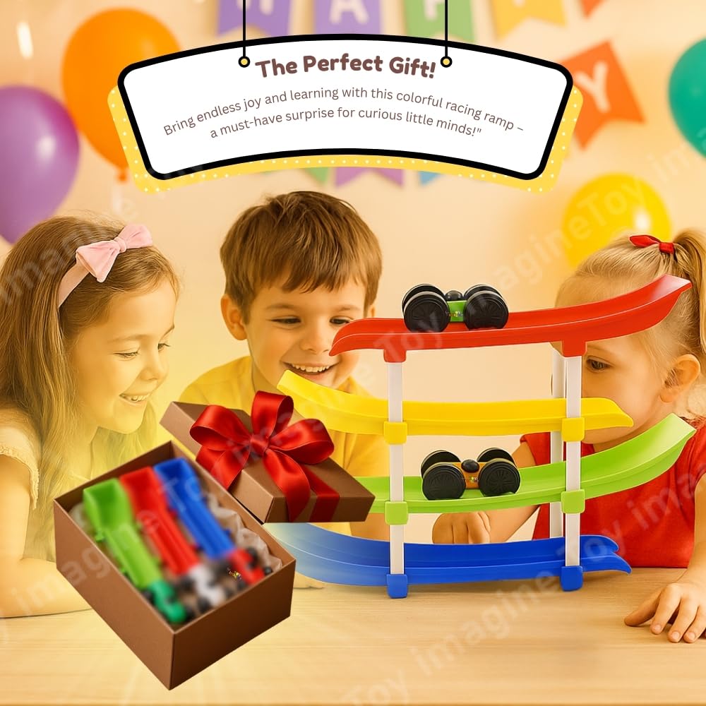 Zest 4-Level Car Ramp Racer Toy | Includes 4 Mini Cars | Educational Racing Toy for Kids 2–7 Years