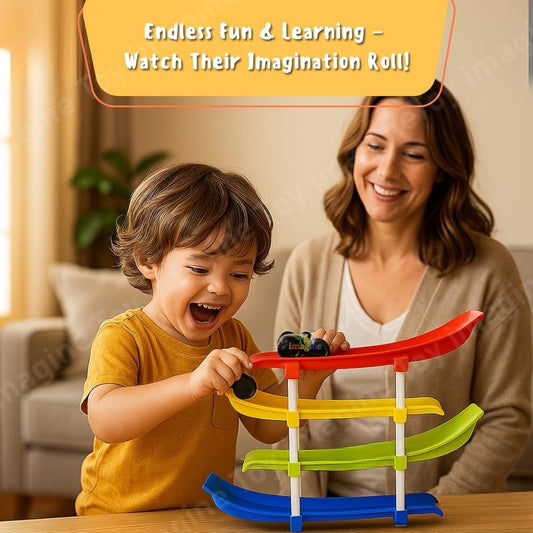 Zest 4-Level Car Ramp Racer Toy | Includes 4 Mini Cars | Educational Racing Toy for Kids 2–7 Years