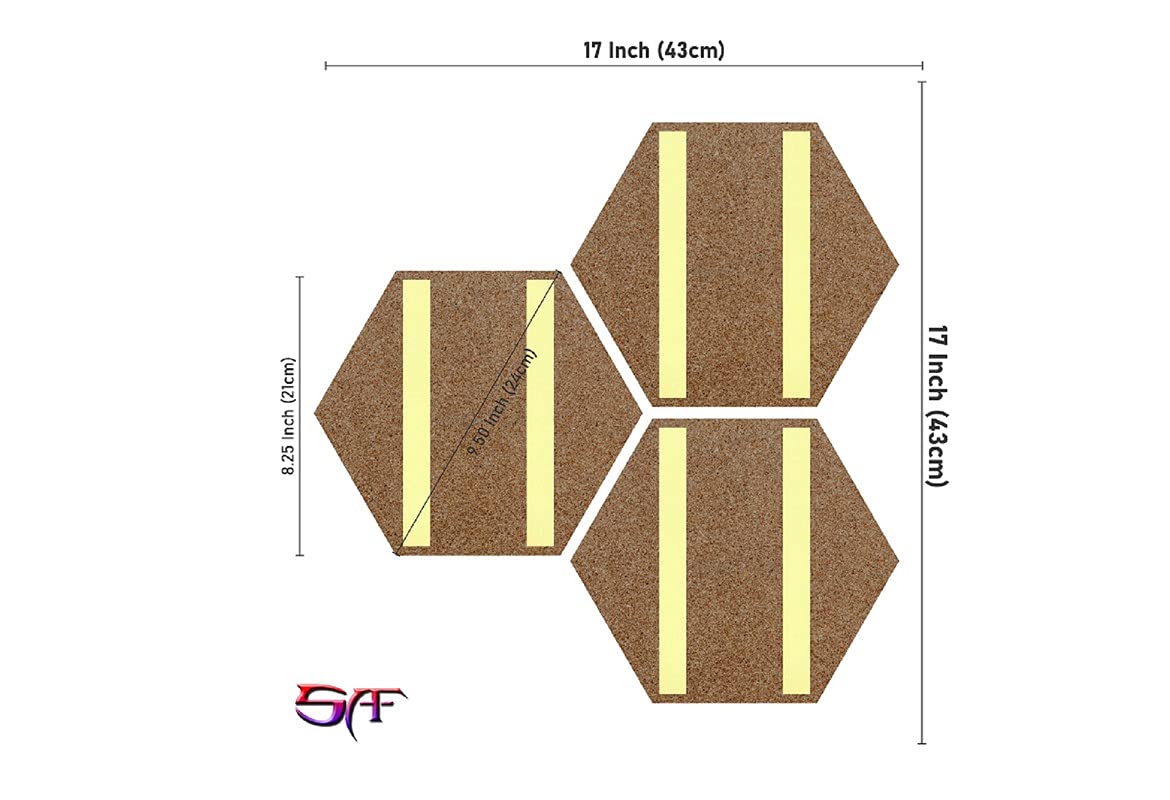Zest SAF Set of 3 Hexagon Preety Brown Floral UV Textured MDF, Home Decorative Gift Item Painting 17 Inch X 17 Inch SANFHX15SMALL