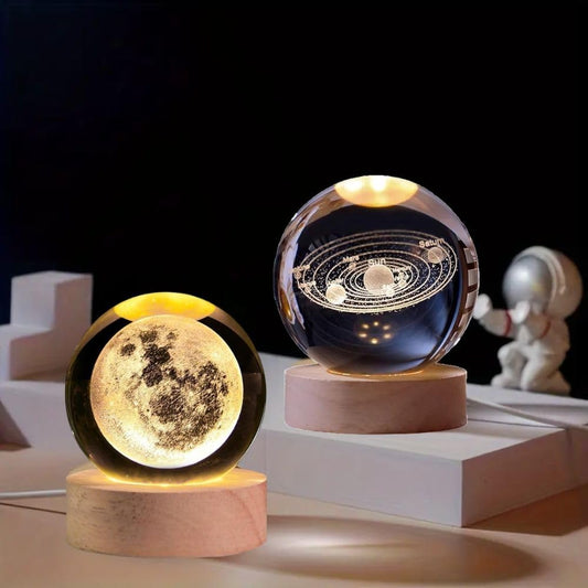 Zest Crystal Ball Universe & Moon Night Light Home Decor Gifts for Men, Women ,Boys, Girls, Engraved Crystal Ball LED Night Lamp Wooden Base Ideal for Home & Office, Birthday Gift for Adults