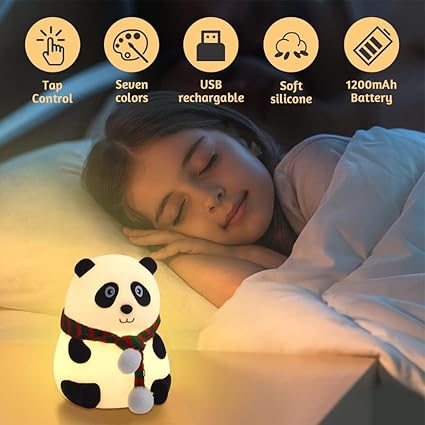 Zest Silicone Panda Night Light | 7-Color LED | Rechargeable & BPA-Free | Kids Room Decor & Gift
