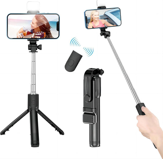 Zest 3-in-1 Selfie Stick Tripod with LED Light & Bluetooth Remote – Adjustable Brightness for Makeup, Vlogging, Selfies & Photo Shoots. ZENG61