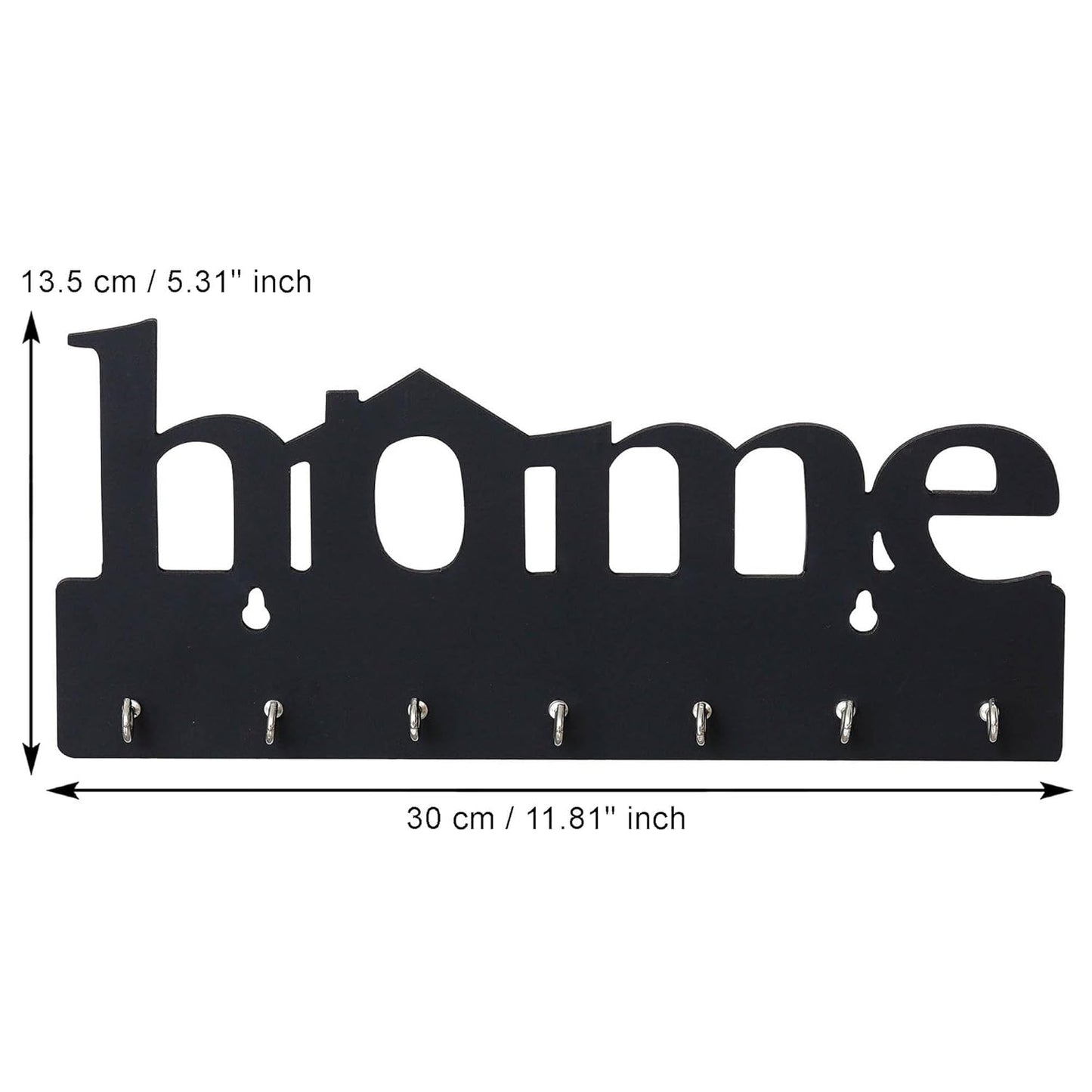 Zest Premium Wooden Key Holder – 7 Hook Wall Mounted Decorative Key Stand for Home & Office (29 cm x 13.5 cm x 0.4 cm, Black)