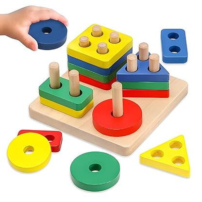 Zest Wooden Geometric Shape Puzzle | Montessori Learning Toy for Kids 3+ | Stacking & Sorting | Multicolour