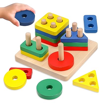 Zest Wooden Geometric Shape Puzzle | Montessori Learning Toy for Kids 3+ | Stacking & Sorting | Multicolour