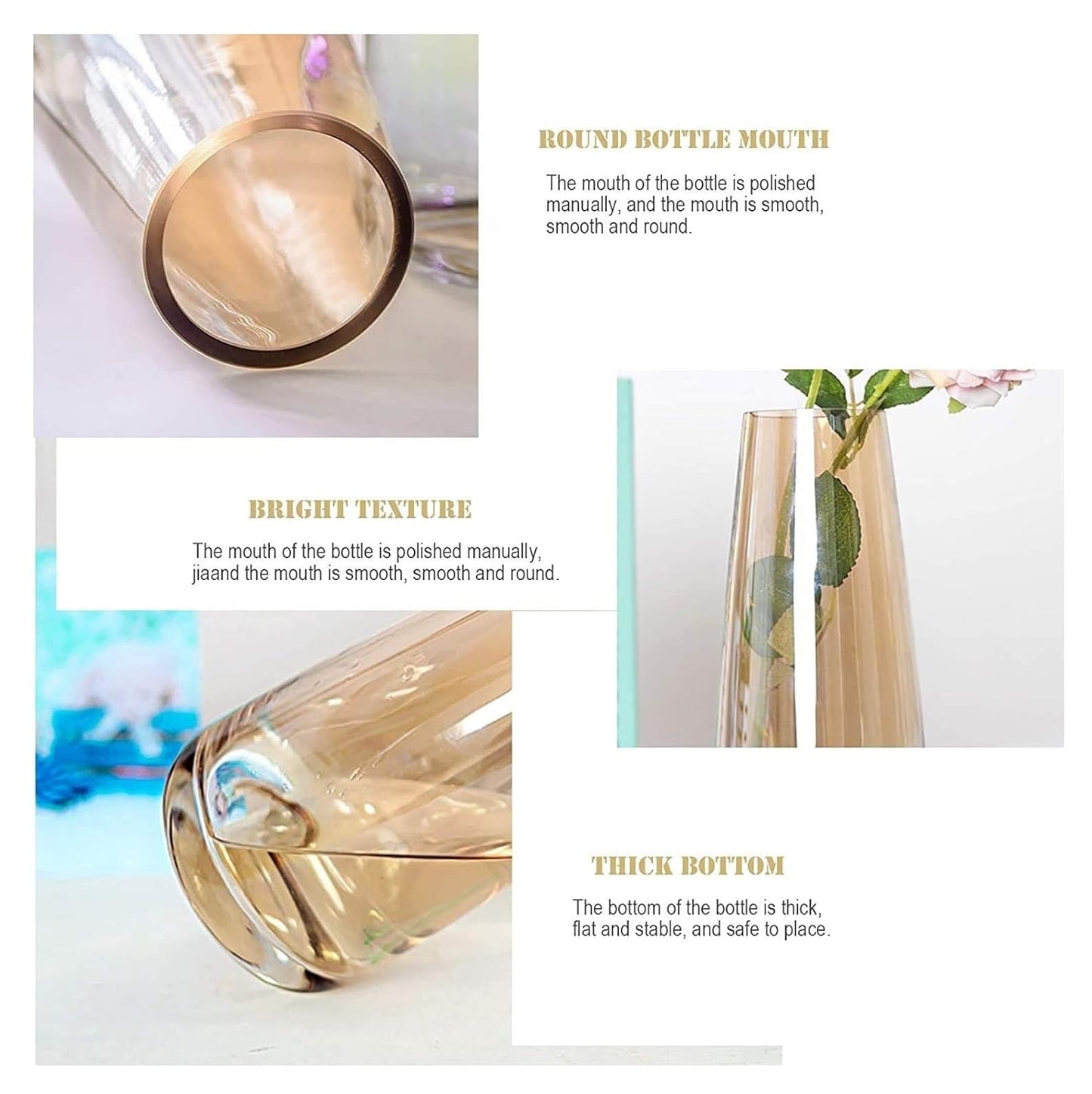 Zest Decorative Glass Vase for Flowers Plants Home Decor Office Living Table Decorations, Vases for Home Decor, Luster Glass Vase, Heavy Weight and Sturdy