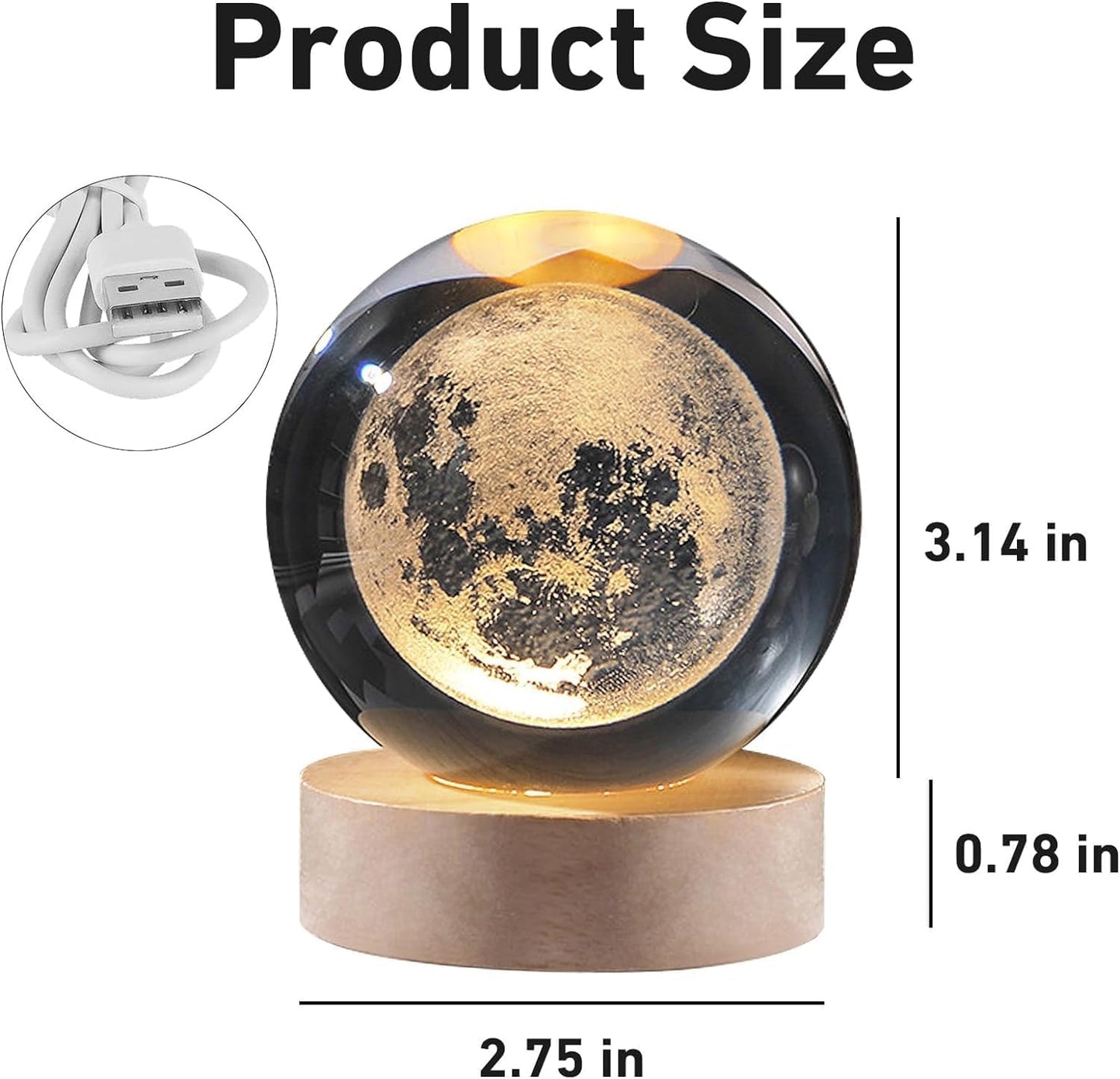 Zest Crystal Ball Universe & Moon Night Light Home Decor Gifts for Men, Women ,Boys, Girls, Engraved Crystal Ball LED Night Lamp Wooden Base Ideal for Home & Office, Birthday Gift for Adults