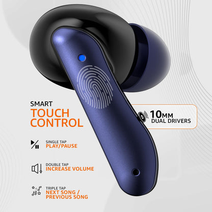 Zest TWS Earbuds | 80H Playtime, Bluetooth 5.3, Dual 10mm Drivers, IPX4, Touch Control (Blue) | ZSNGG10