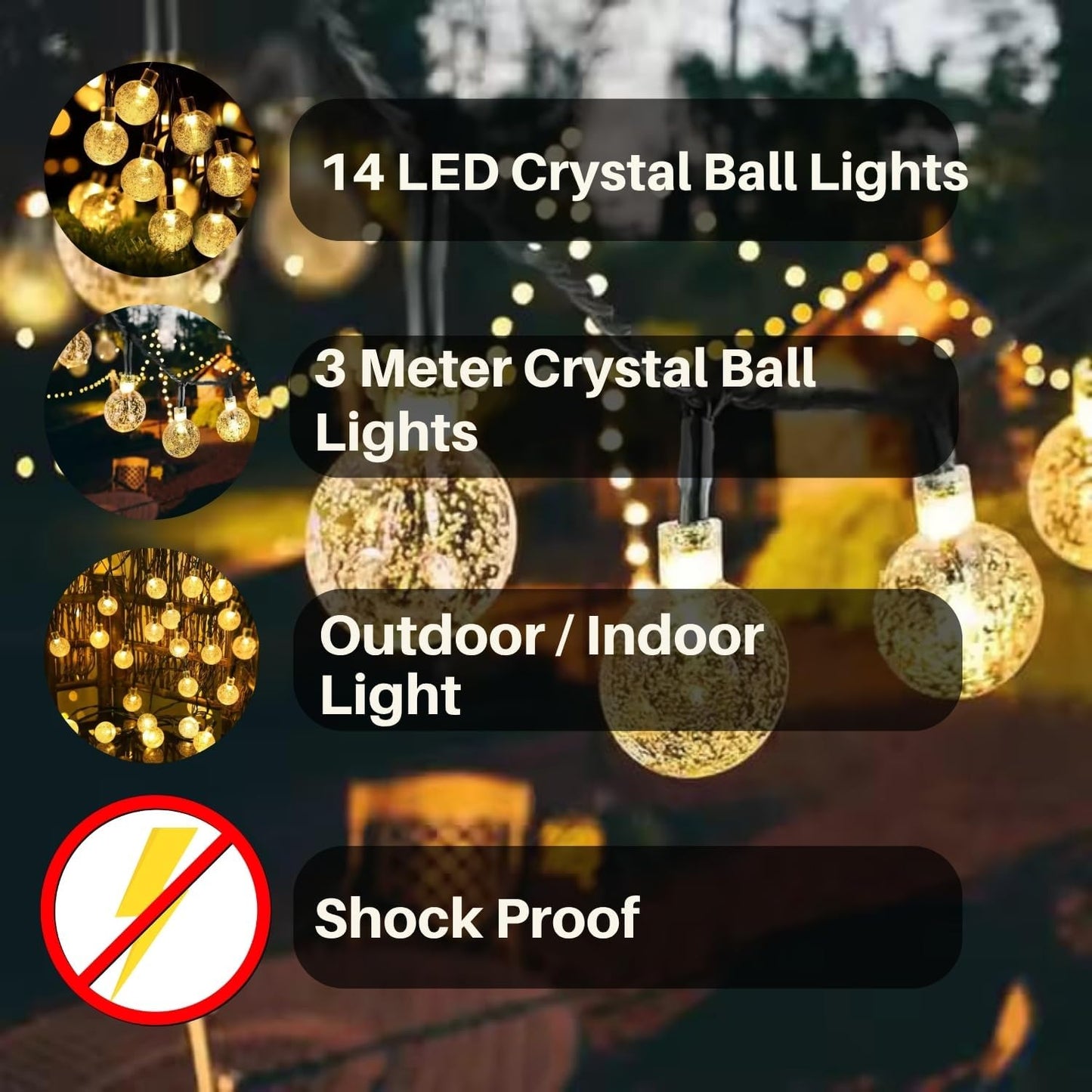 Zest Festive Diwali & Christmas Decor – LED Lights & Home Decoration Essentials | Crystal Ball String Lights – 14 LED, 3M Warm White Waterproof Fairy Lights for Home & Party Decor