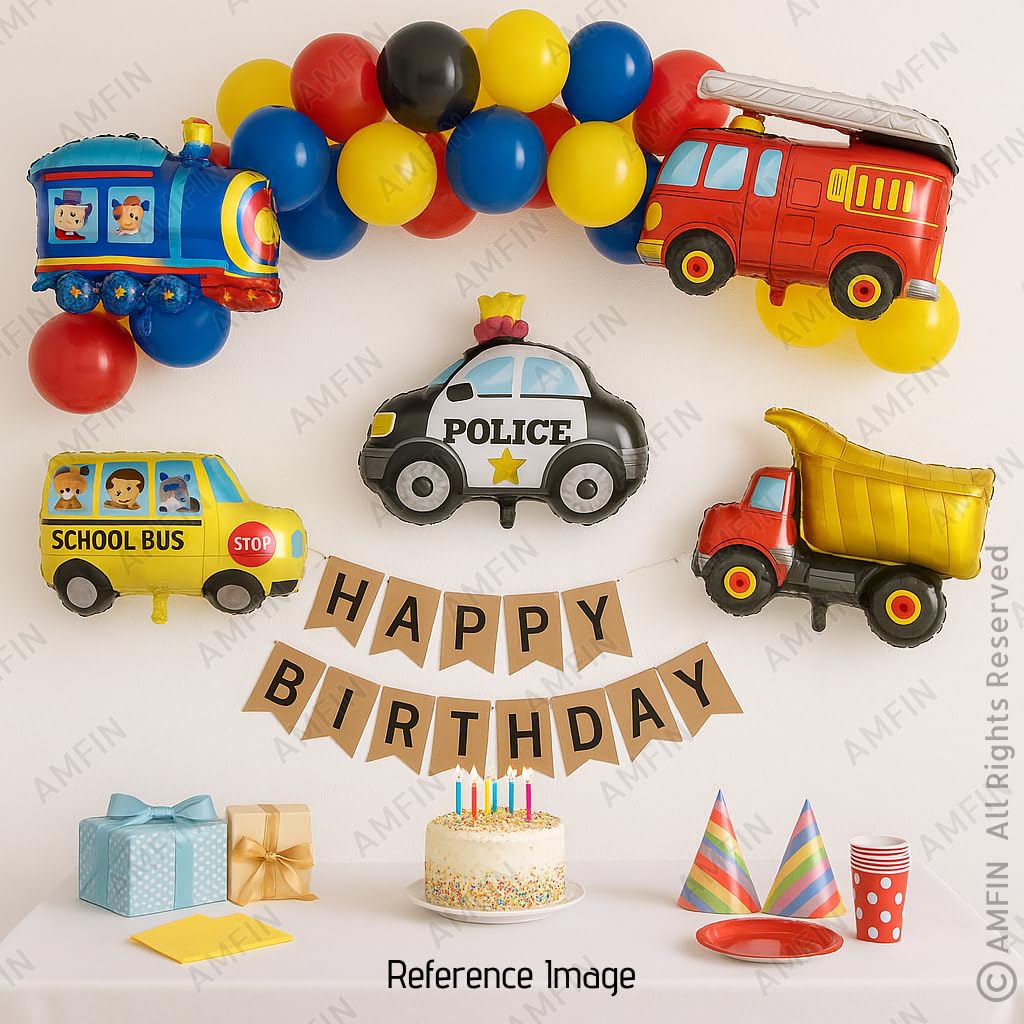 Zest Transport Theme Foil Balloons | Bus, Train & Police Balloons for Kids Birthday Decoration